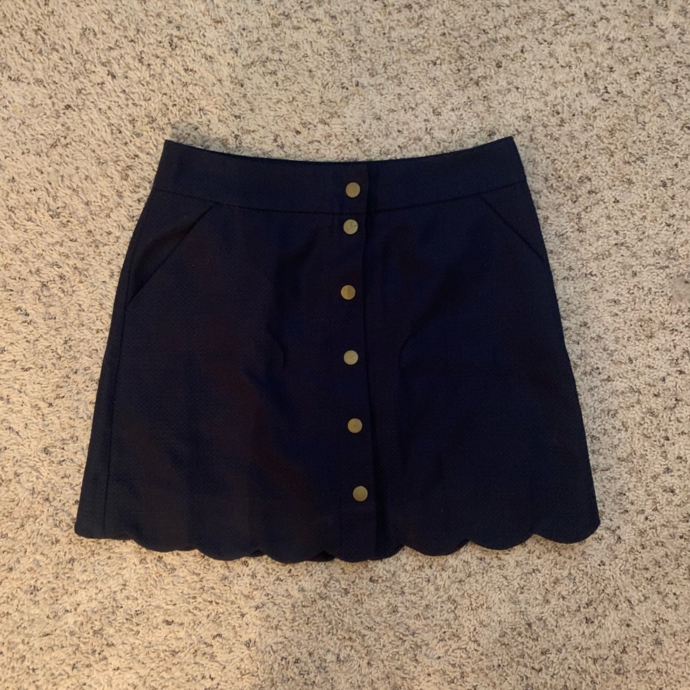 Jcrew scalloped navy blue skirt with gold buttons
